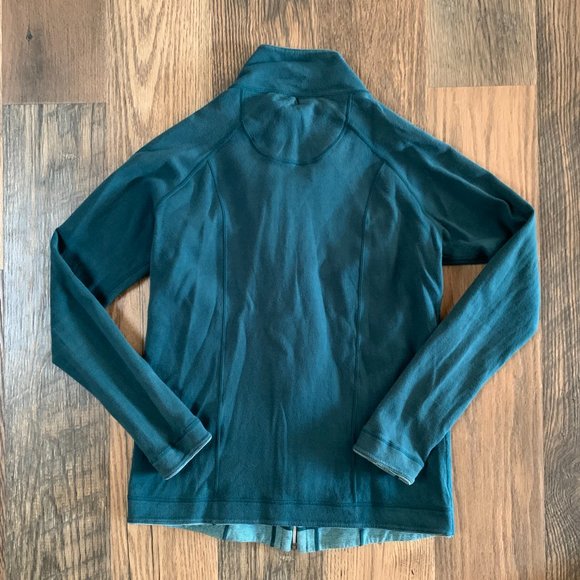 Women's Teal Solid/ Teal & Blue Striped Reversible Long Sleeve Jacket with Zip - Picture 5 of 7